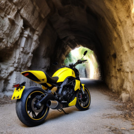 Moto avec des liserets de jante pré courbé jaune